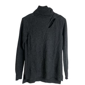 Lusso Cashmere Sweater Womens Small Gray Pullover Turtleneck Rib Cut Out Twist